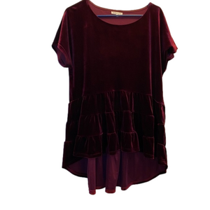 Beavely Burgundy Ruffled Velvet Blouse Size Small